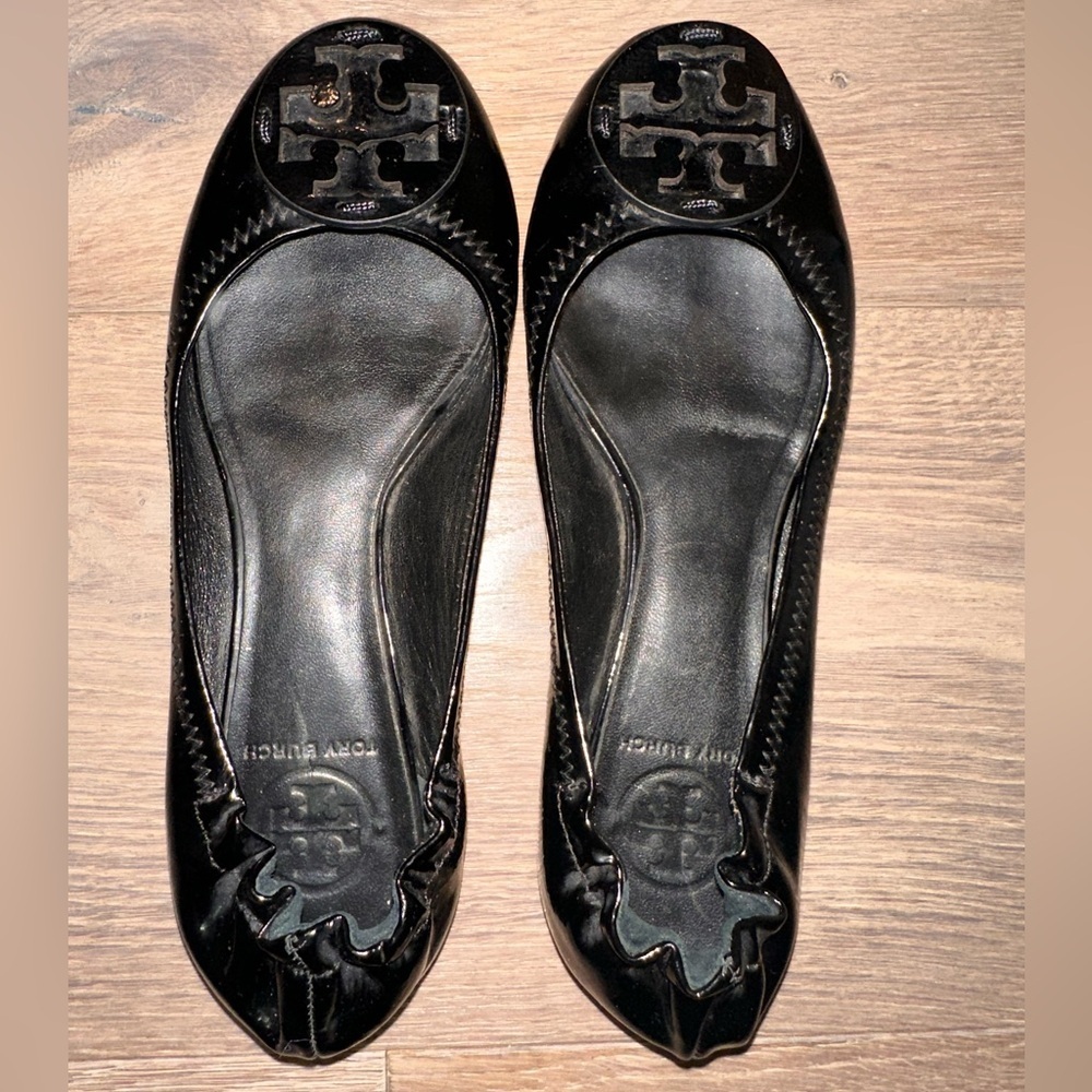 Tory Burch Ballet Flats Reva Black Patent Leather Ballet Flats Shoes